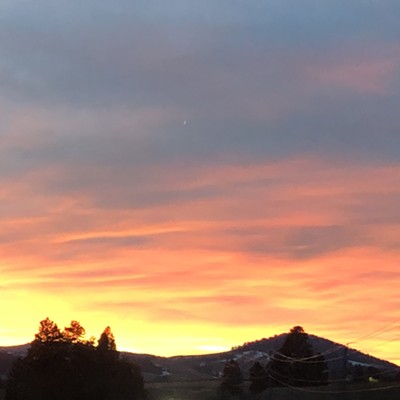 Tomer Butte is silhouetted in the setting sun on Tuesday, January 19, 2021. The picture was taken by Karen Purtee, of Moscow, from the Troy Highway 8 near Cornwall, Idaho.